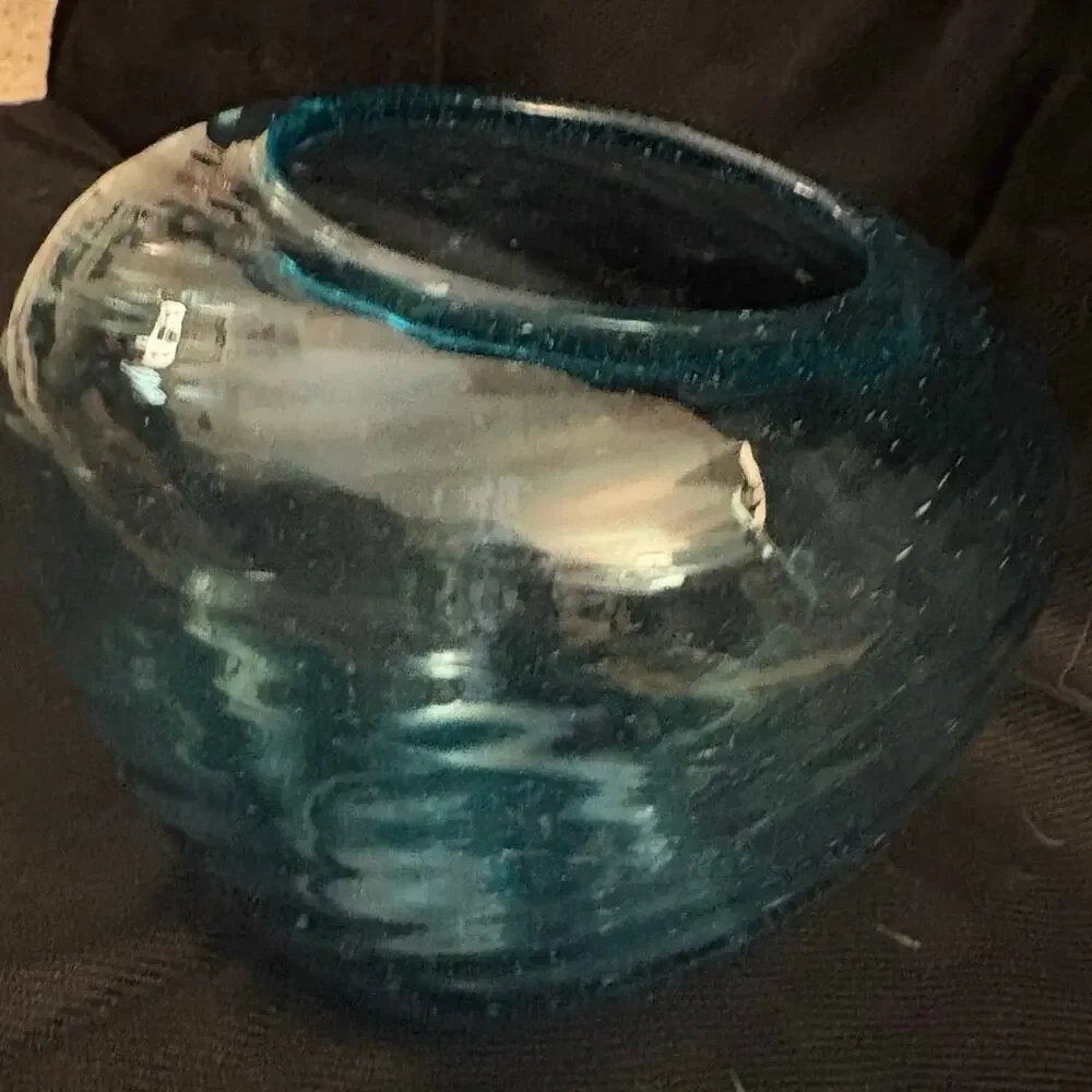Art Glass Blue Vase Textured Swirl Design Minimalist Art Glass